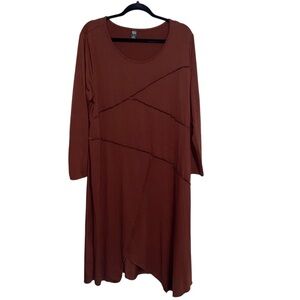 Emery Rose Dress Womens 1XL Brown Long Sleeve Asymmetrical Fall Lagenlook Boho